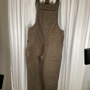 Aerie Womens Corduroy Overalls Size Large Brown Cuffed Hem Wide Leg Roomy Fit